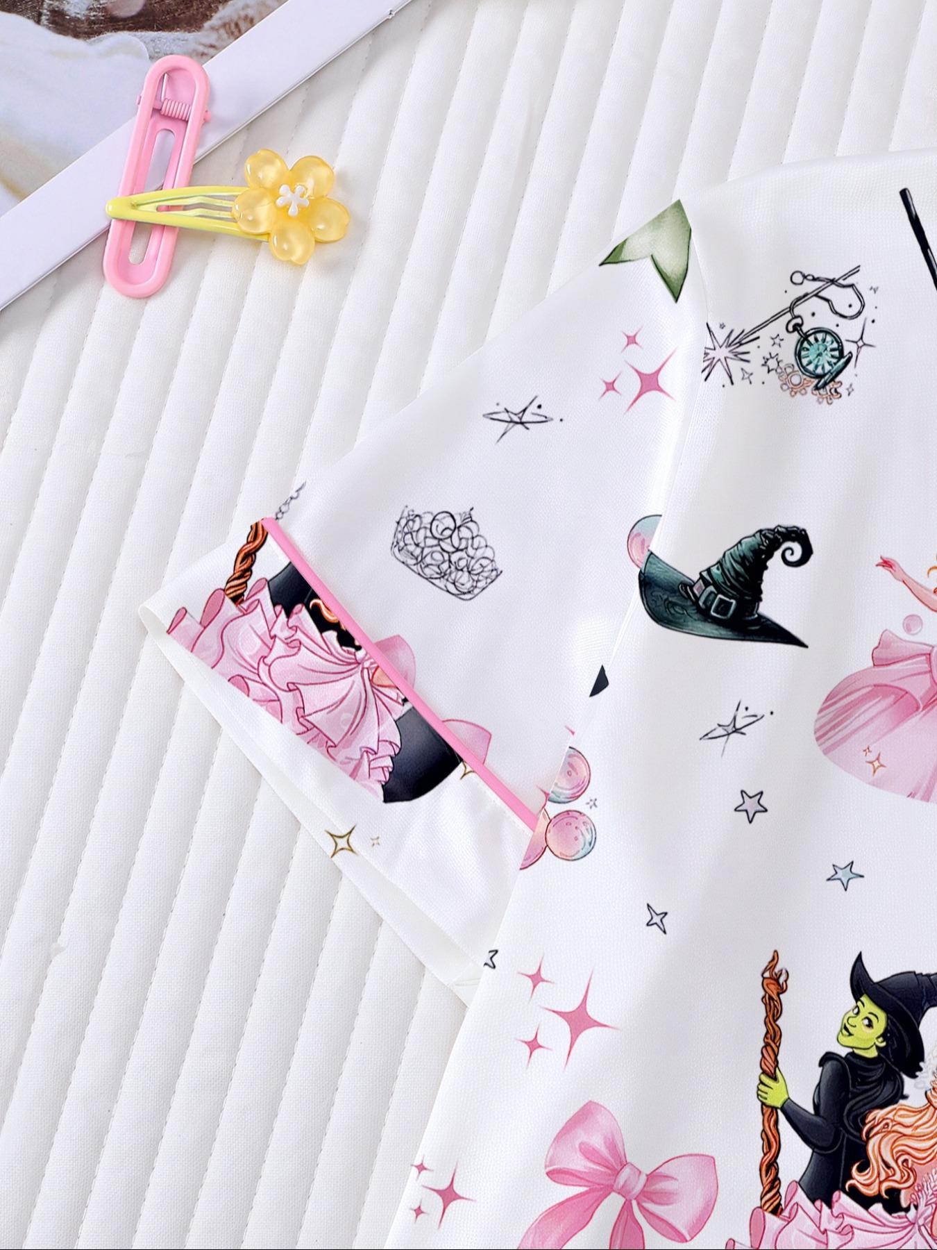 Cartoon Short Sleeve Shorts Pajama Set, New Fire Retardant Button Front Shirt & Loose Elastic Waist Ruffle Pants