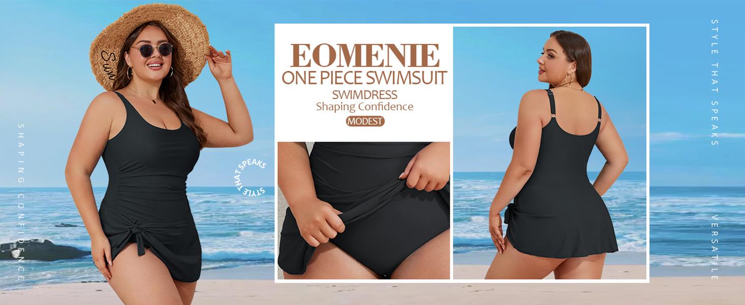 EOMENIE Plus Size Swimdress for Women One Piece Swimsuit Tummy Control Swim Dresses Skirt Bathing Suit Outdoorfun Plussizefashion Dress Summerfashion #Outdoorfun