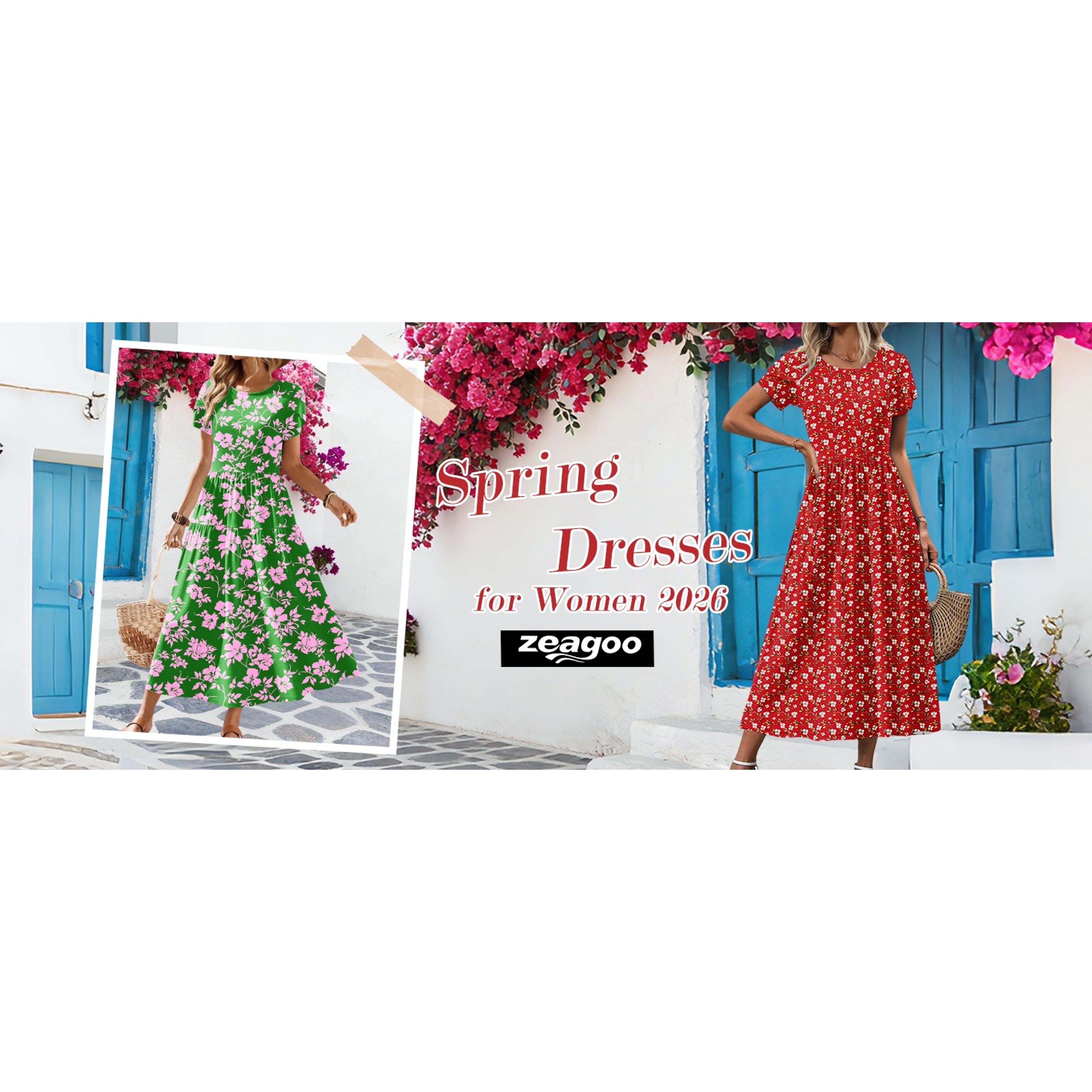 Summer Dresses for Women 2026 Maxi Bohemian Floral Short Sleeve Long Dress Casual Flowy Tiered Beach Sundress(Gift)