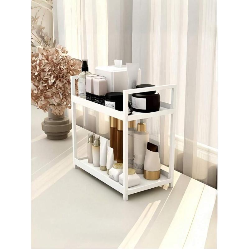 2-Tier Modern Matte Carbon Steel Countertop Storage Rack Freestanding Spice Organizer Shelf For Kitchen Bathroom Vanity