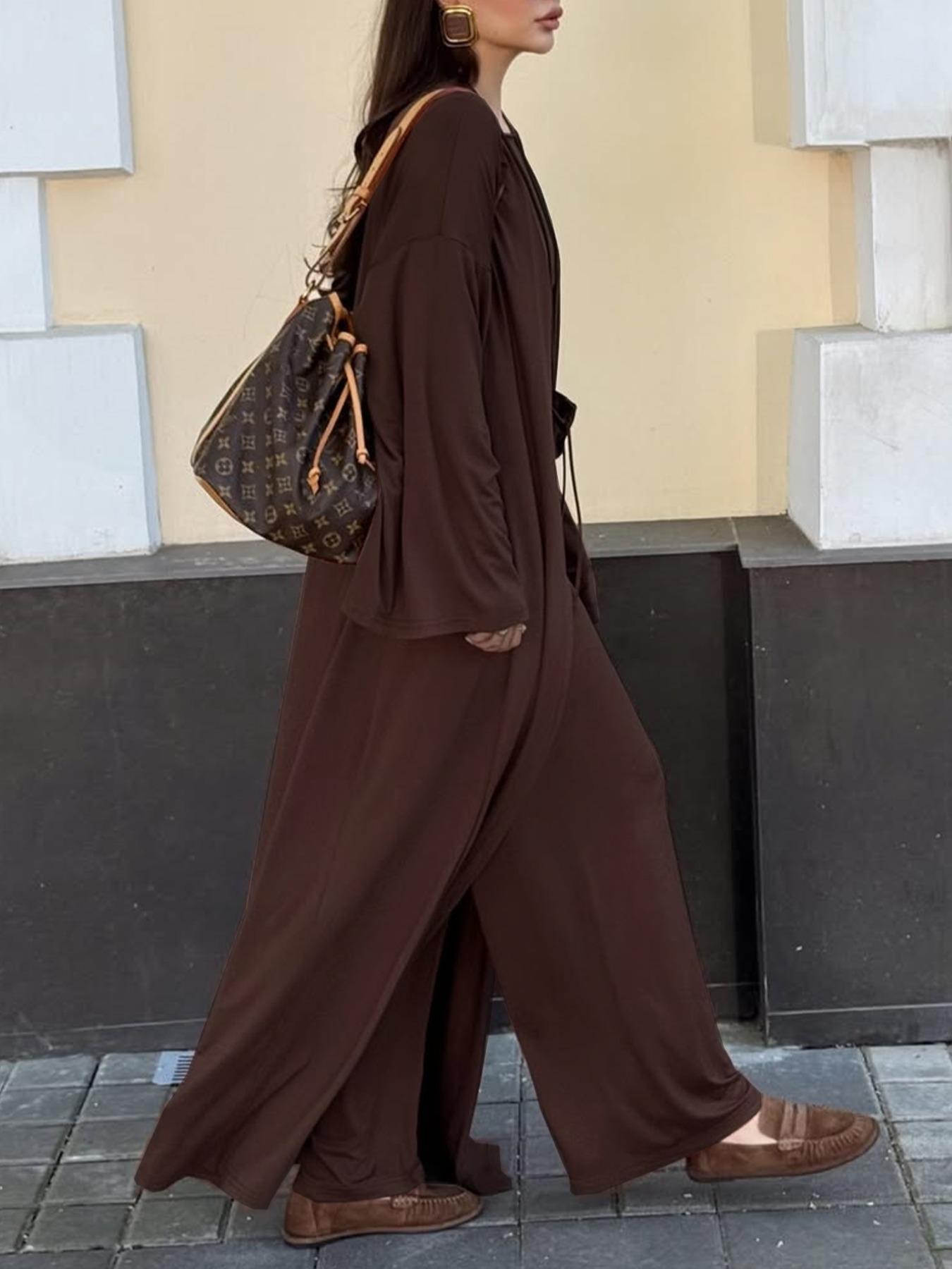 Women's Fall Winter Long Sleeve Jacket Set, Round Neck Three-Piece, Casual Warm Clothing for Ladies, Stylish Outerwear