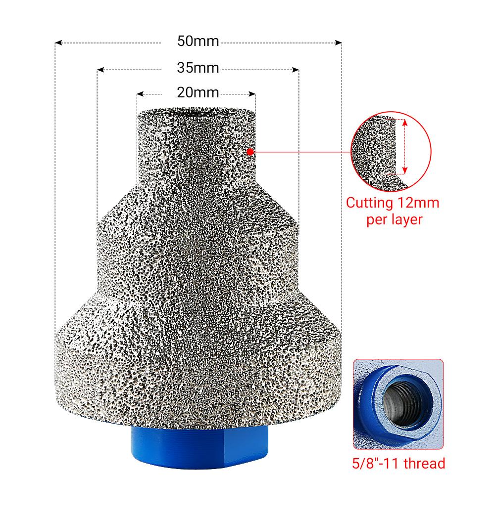 LOZLIN 20-35-50MM Diamond Step Chamfer Drill Bit - Hole Enlargement/Edge Trimming for Tile, Marble, Porcelain & Masonry - Angle Grinder Drill 5/8-11 Tool Accessories