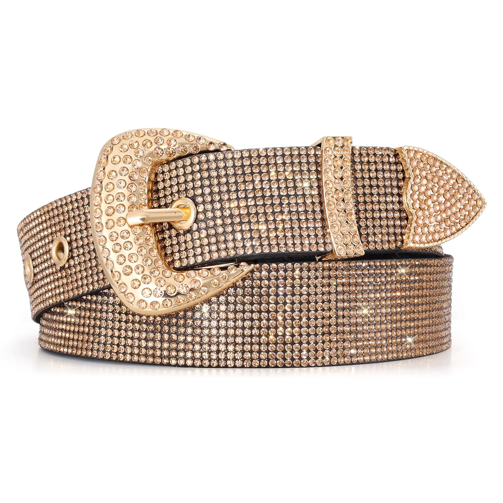 SUOSDEY Rhinestones Leather Belts for Women Disco Bling Studded Belt for Jeans Pants Western Cowgirl Shiny Waist Belt