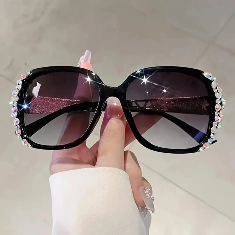 Women's Oversized Polarized Sunglasses, Crystal Rhinestone Semi-Rimless Fashion Eyewear, Diamond-Inspired Decor Shades, Ideal For Street Photography, Outdoor Activities, Sun Protection & Trendy Casual Outfits