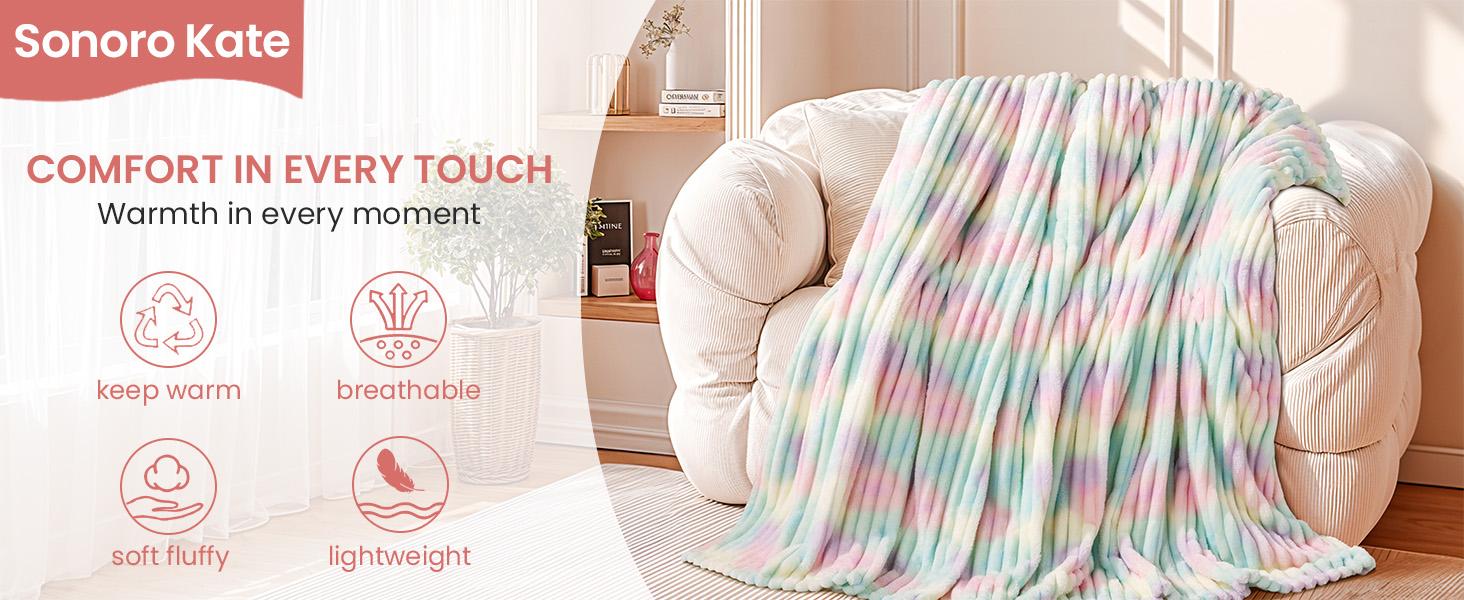 SONORO KATE Rainbow Flannel Throw Blanket Soft Lightweight SkinFriendly and Machine Washable Perfect Gift for Girls Ideal for Couch Sofa Living Room