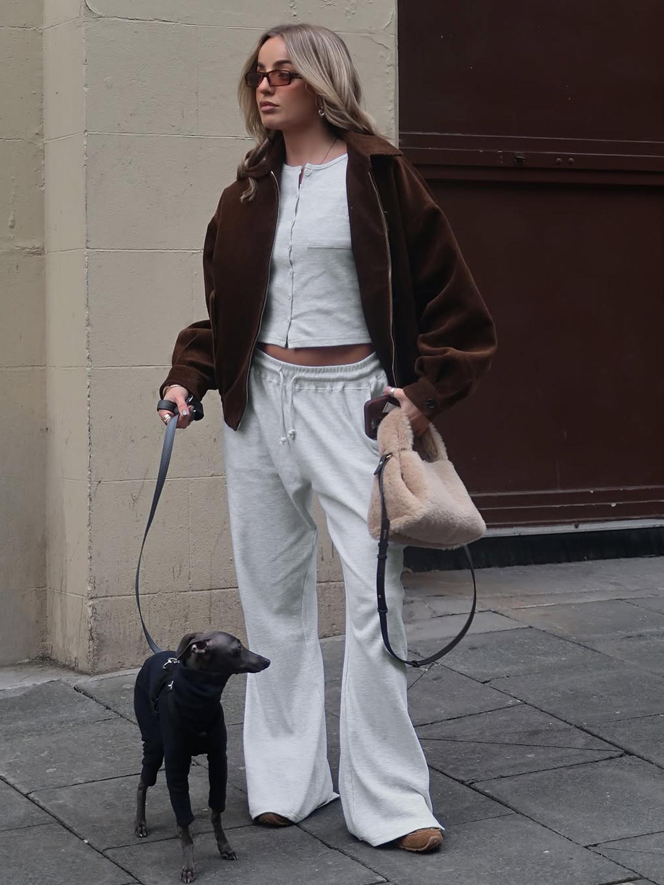 Women's Casual Slim Fit Long Sleeve Crop Top & Pants Set, Solid Color Two-Piece for Fall Season, Comfortable Fitted Clothing Ensemble