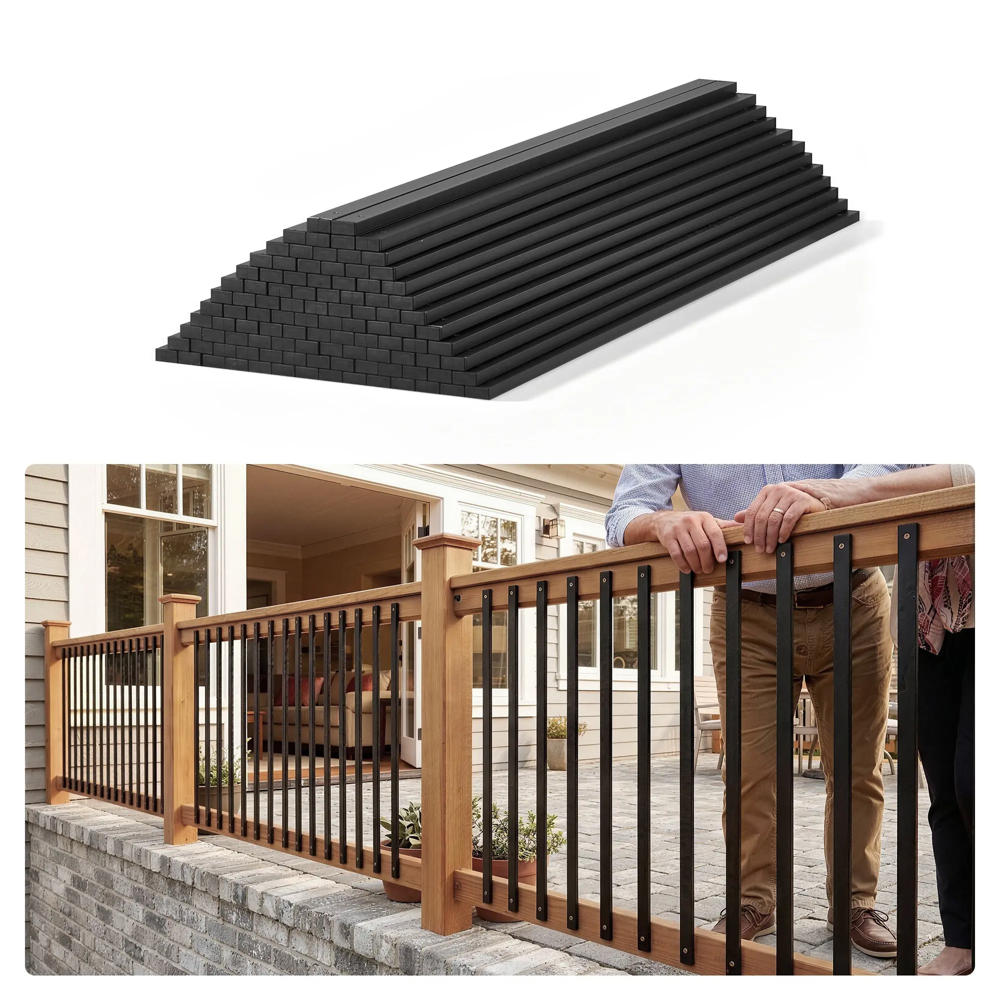 Deck Railing Balusters 32.25 Inch Matte Black Aluminum Metal Spindles with Caps for Patio Stairs and Porch DIY Safety Hardware Kit 101 Pack