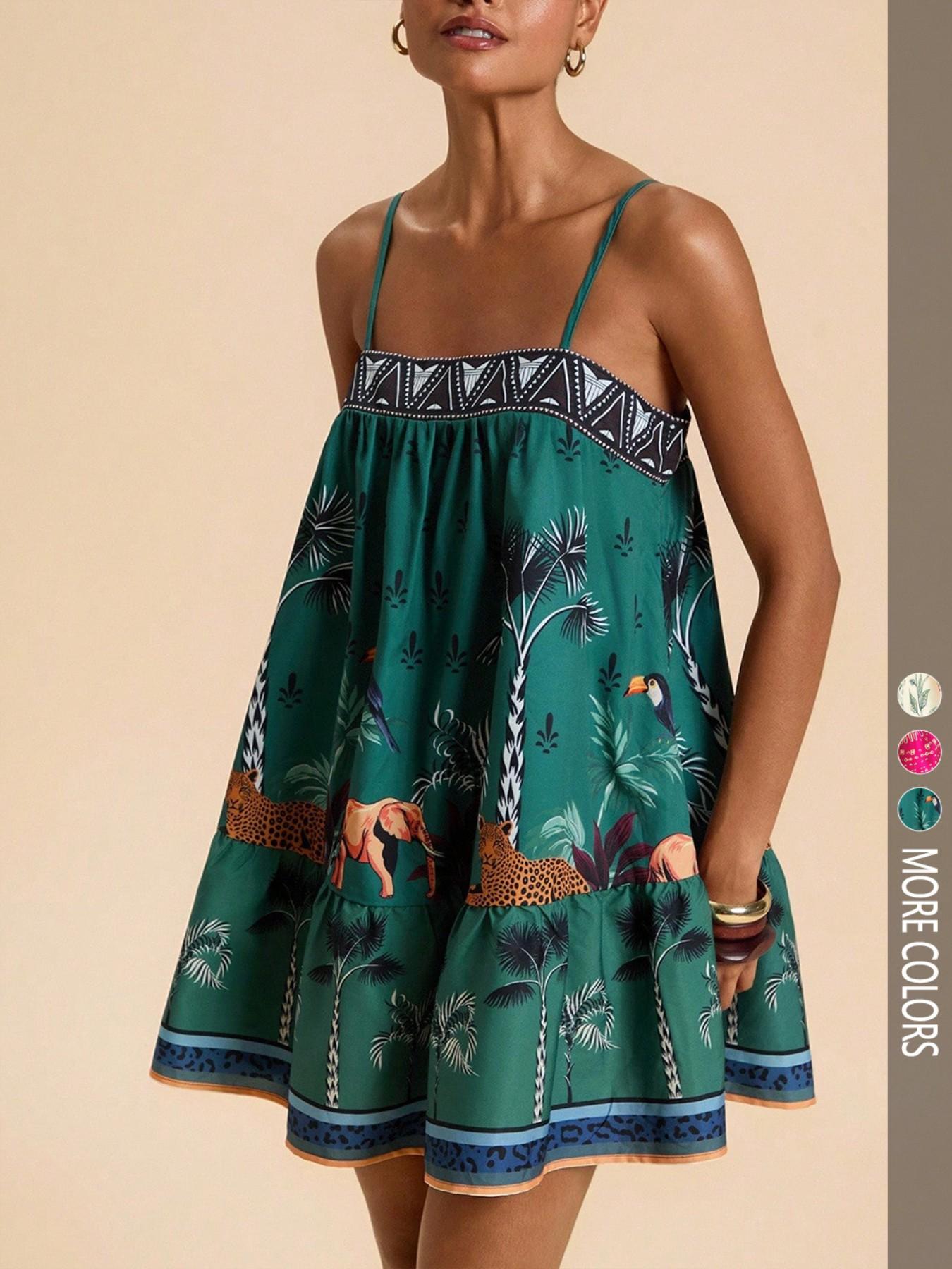 Women's Casual Chic Floral Print Sundress, Summer Wear, Bohemian Style Dress for Parties, Vacations and Beach, Boho, Fit