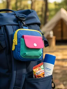 Aesthetic Color-Block Mini Pouch with Clip Hook, Multi-Pocket Square Zipper Purse for Earbuds, Keys & Small Essentials, Stylish Organizer for Backpacks, Crossbody Bags & Everyday Carry