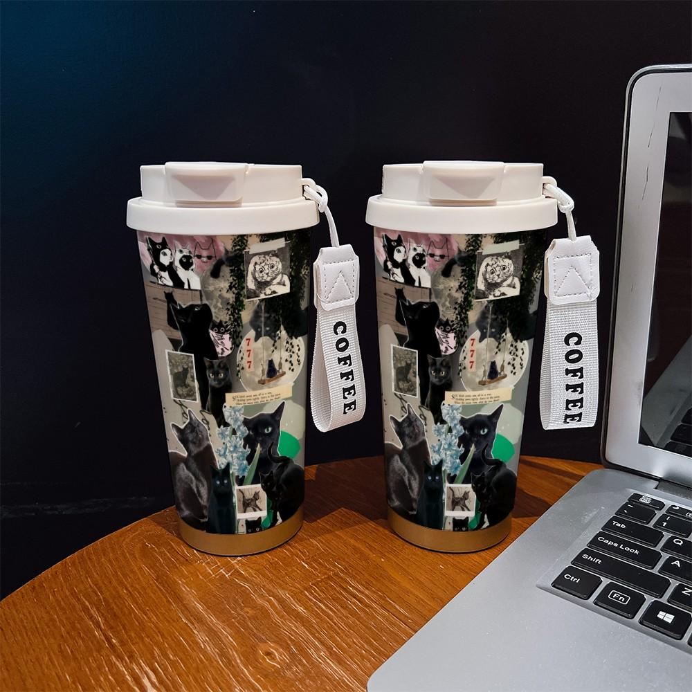 Abstract Cat Texture Coffee Cup, Portable Dual Drink Insulated Tumbler, Heat/cool Keeper, Boho Style, Office, Travel, Outdoor Essential