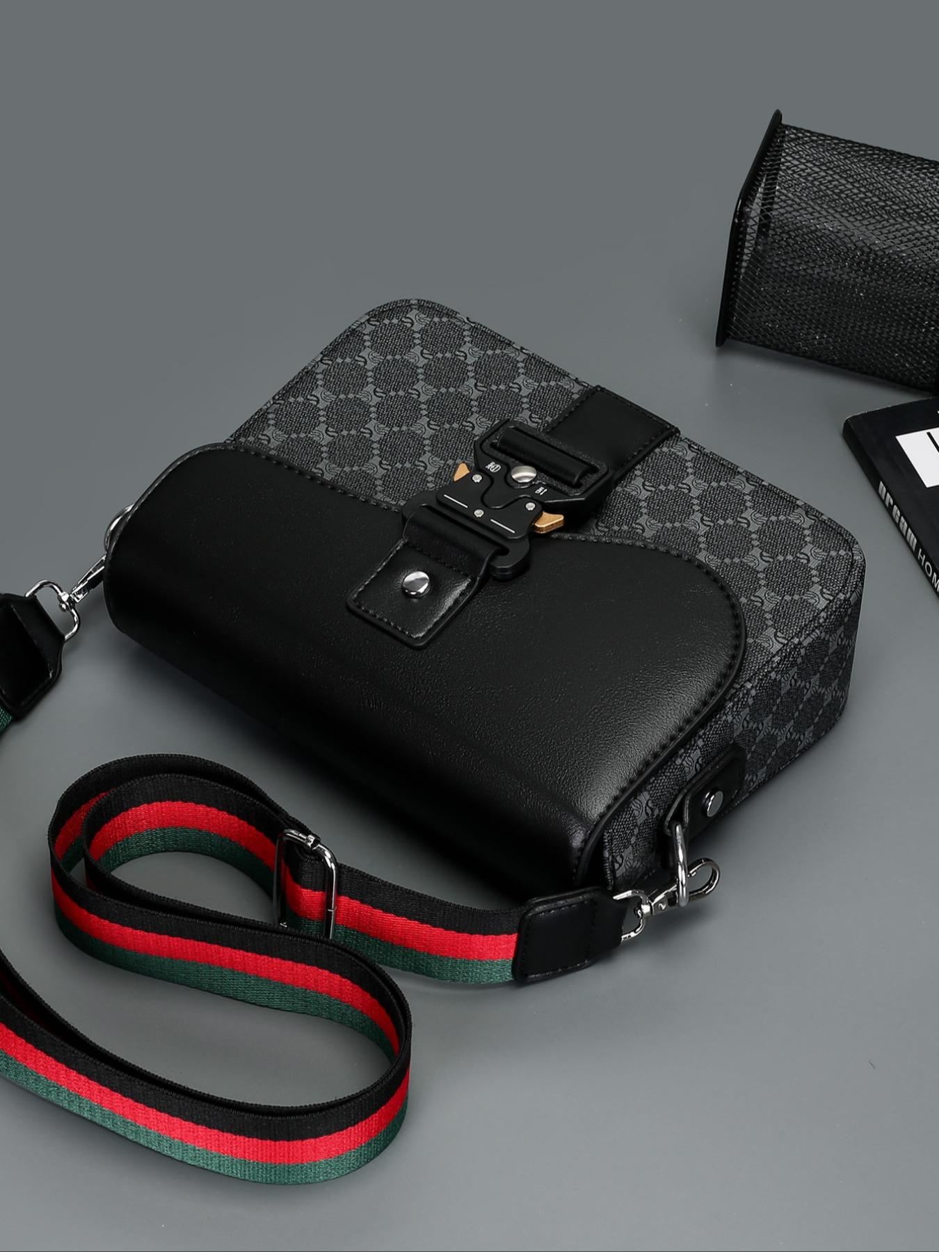 Men's Geometric Pattern Flap Closure Fashion Crossbody Bag, Multifunctional PU Leather Travel Bag, Casual Daily Use Work School Accessory, Stylish Crossbody Bags, Fashionable Shoulder Bag, Portable Shoulder Bag