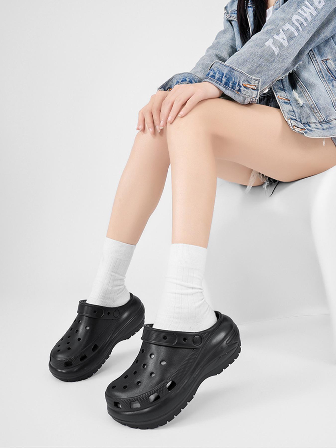 Women's Black Color Platform Slides, Casual Comfortable Home Slippers, Eva Beach Slippers, Non-slip Soft Slipper Shoes for Indoor & Outdoor Wear, Footwear