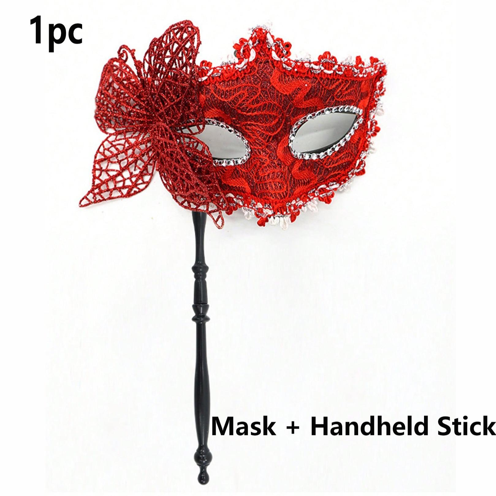 Women's Masquerade Mask Set with Handle, Half Face Floral Party Masks, Fashionable Props for Parties, Festivals, Performances, Valentine's Gift