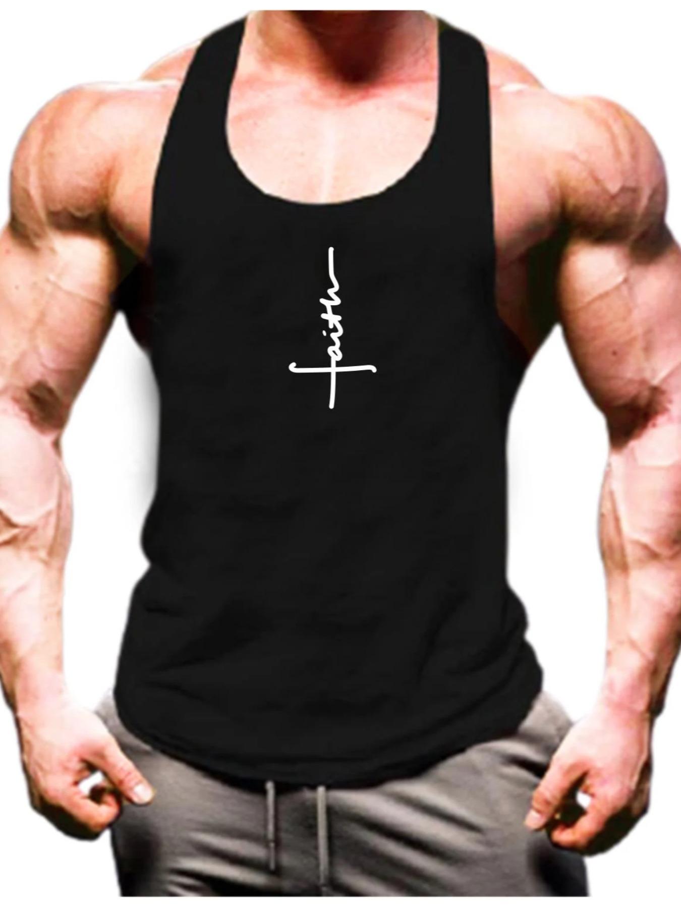 Men's Faith Cross Graphic Tank Top, Sporty Loose-Fit Sleeveless Workout Shirt, Muscle Building Fitness Wear for All Seasons