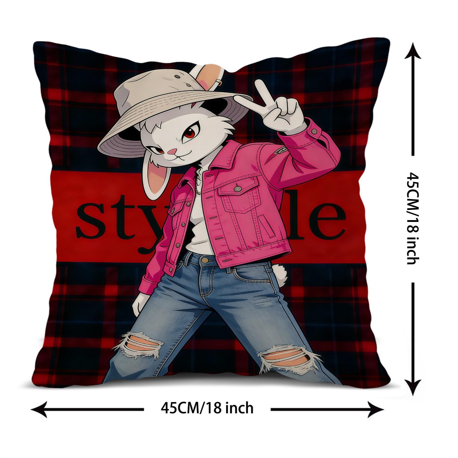 Trendy Rabbit Pattern Pillow, 1 Piece Includes Pillow Core, Soft And Durable, Suitable For Children And Adults, Daily Holiday Birthday Gifts For Beds, Sofas, Cars, Bedroom Decorations
