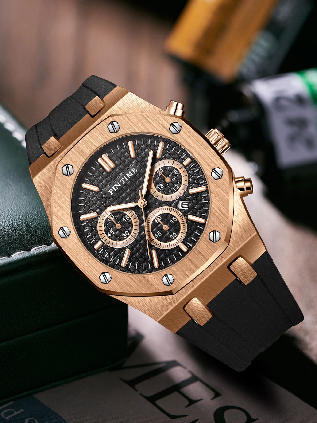 Men's Sporty Quartz Analog Watch with Silicone Strap, Analog Quartz Watches, Men's Stylish Watch for Any Occasion, Modern Fashionable Wristwatch for All Seasons, Casual Trendy Wristwatch detail 6