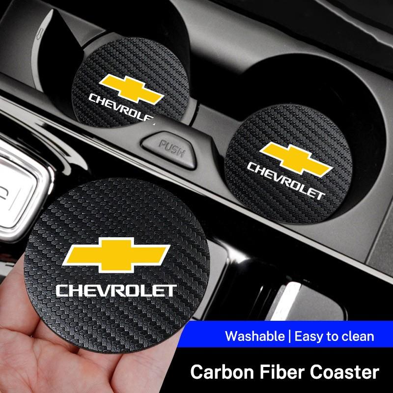 2pcs Carbon Fiber Coaster, Car Water Cup Anti-Slip Pad Mat, Auto Interior Accessory, Compatible with Chevrolet Models