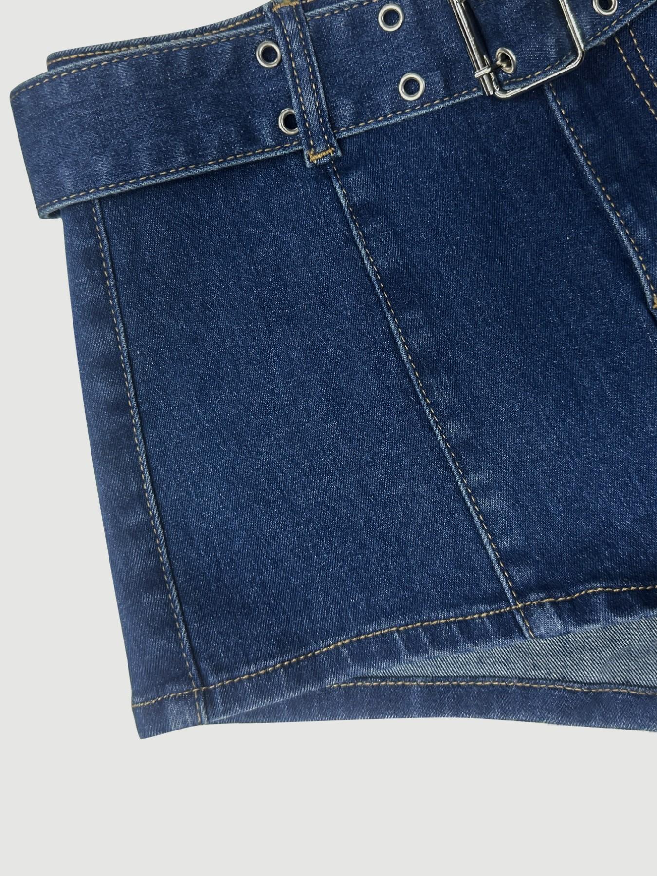 GILIPUR Women's Belted Slim Fit Denim Shorts, Low Waist Mini Pants, Medium Stretch Fabric, Summer Fashion, T-Chic Style