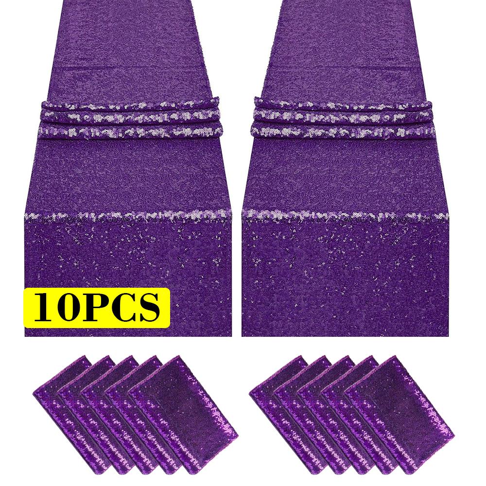 10 Pcs-12x72 Inches Sequin Table Runner, Turquoise Glitter Table Runner for Birthday Party Supplies Wedding Engagement Baby Shower Holiday Celebration Event Decorations