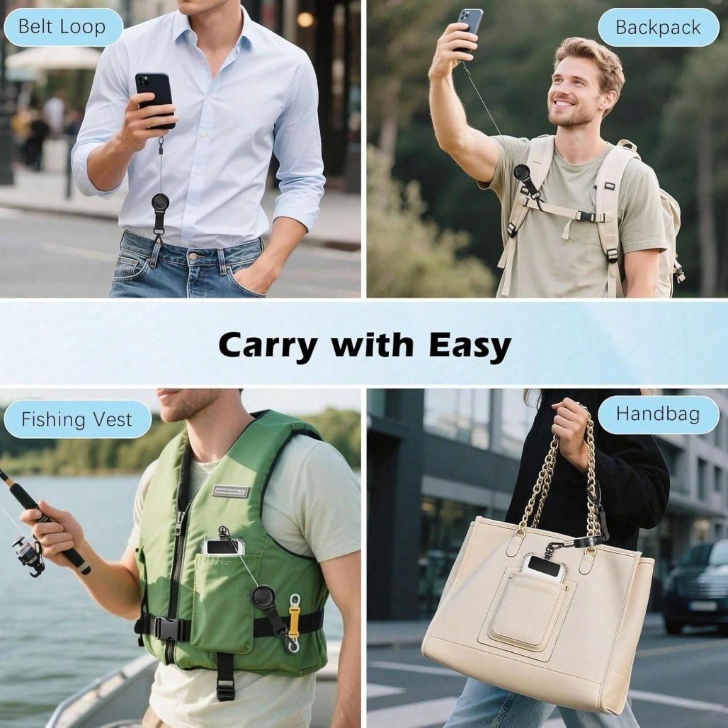 Black Alloy Anti-Theft Phone Tether, Phone Lanyard Retractable Steel Line Cellphone Strap With Locking Carabiner And Metal 360° Tether Tab For Outdoor Skiing Hiking Climbing Fishing, Black Birthday Gift