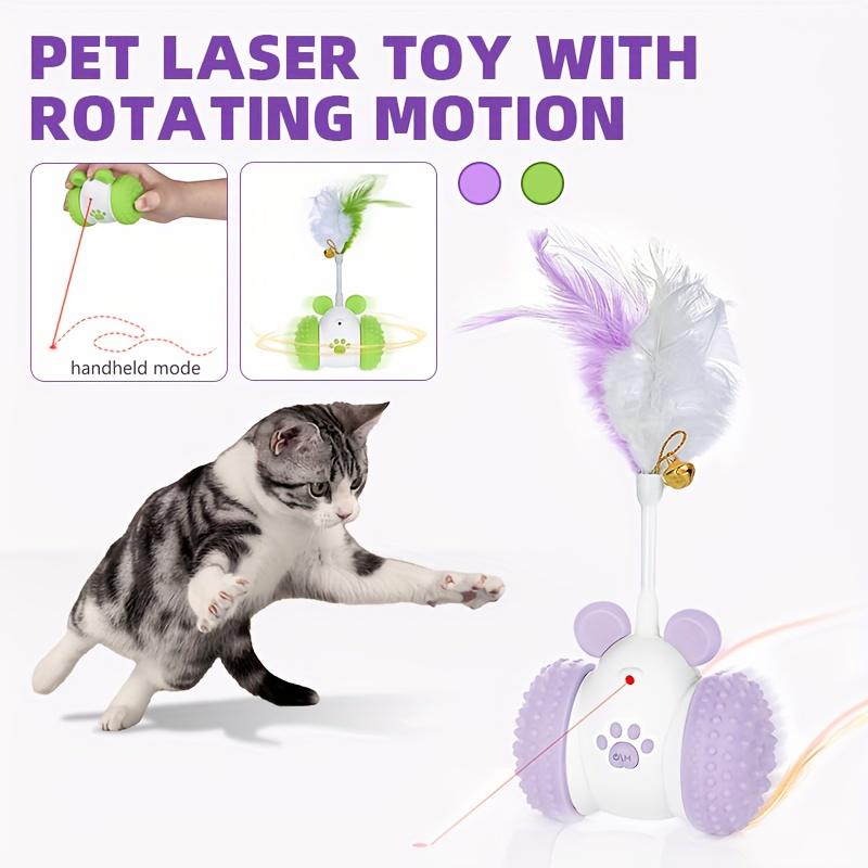 Smart Cat Toy with Laser & Feather, 360° Automatic Rotating, Random Motion & Bell, Interactive Play, Keep Cat Entertained & Active