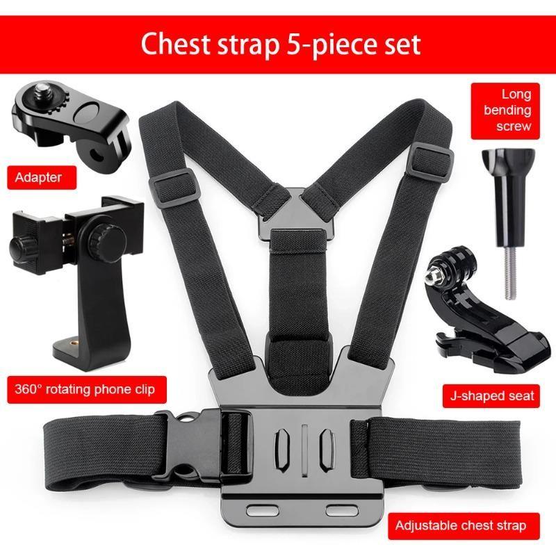 Multi-Functional Adjustable Five-In-One Chest Strap, Versatile Use, Universal Sports Action Camera Phone Clip, Outdoor Cycling Fishing Vlog Mount, Sport Photography Accessory