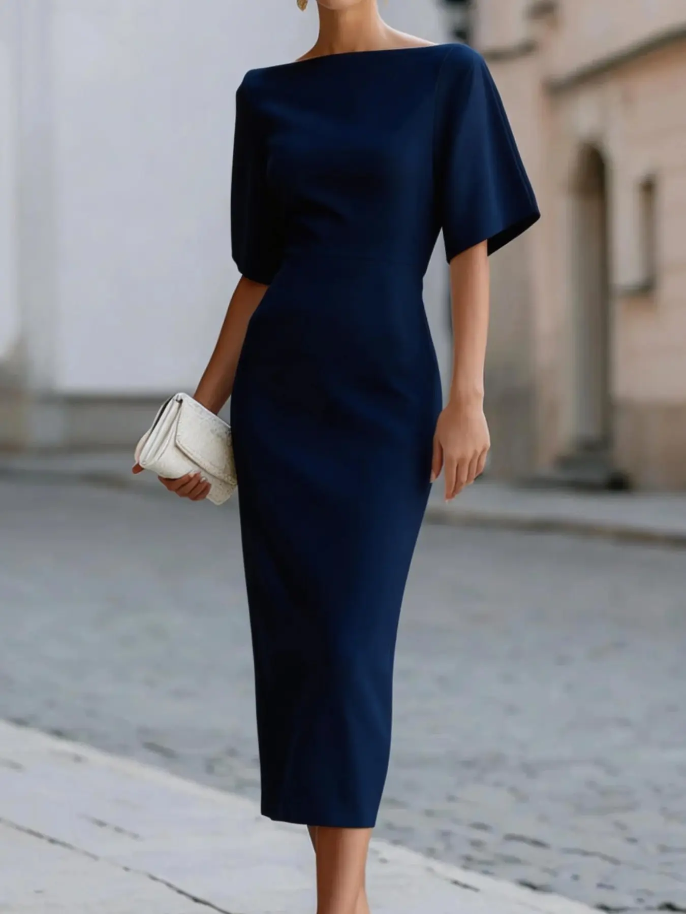 Elegant Waist-Cinch Midi Dress for Women, High-End Versatile Retro Party Gown, Perfect for Office, Casual Outing, Vacation