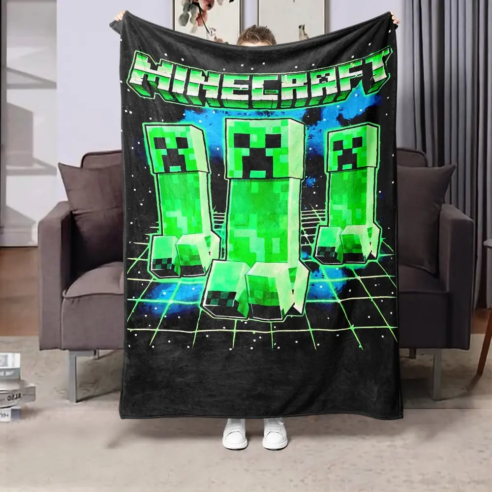 1pc Minecraft Creeper Blanket Throw, Soft Flannel Bed Sofa Cover, Perfect Gift for Game Players, Family Friends, Soft Blankets And Throws