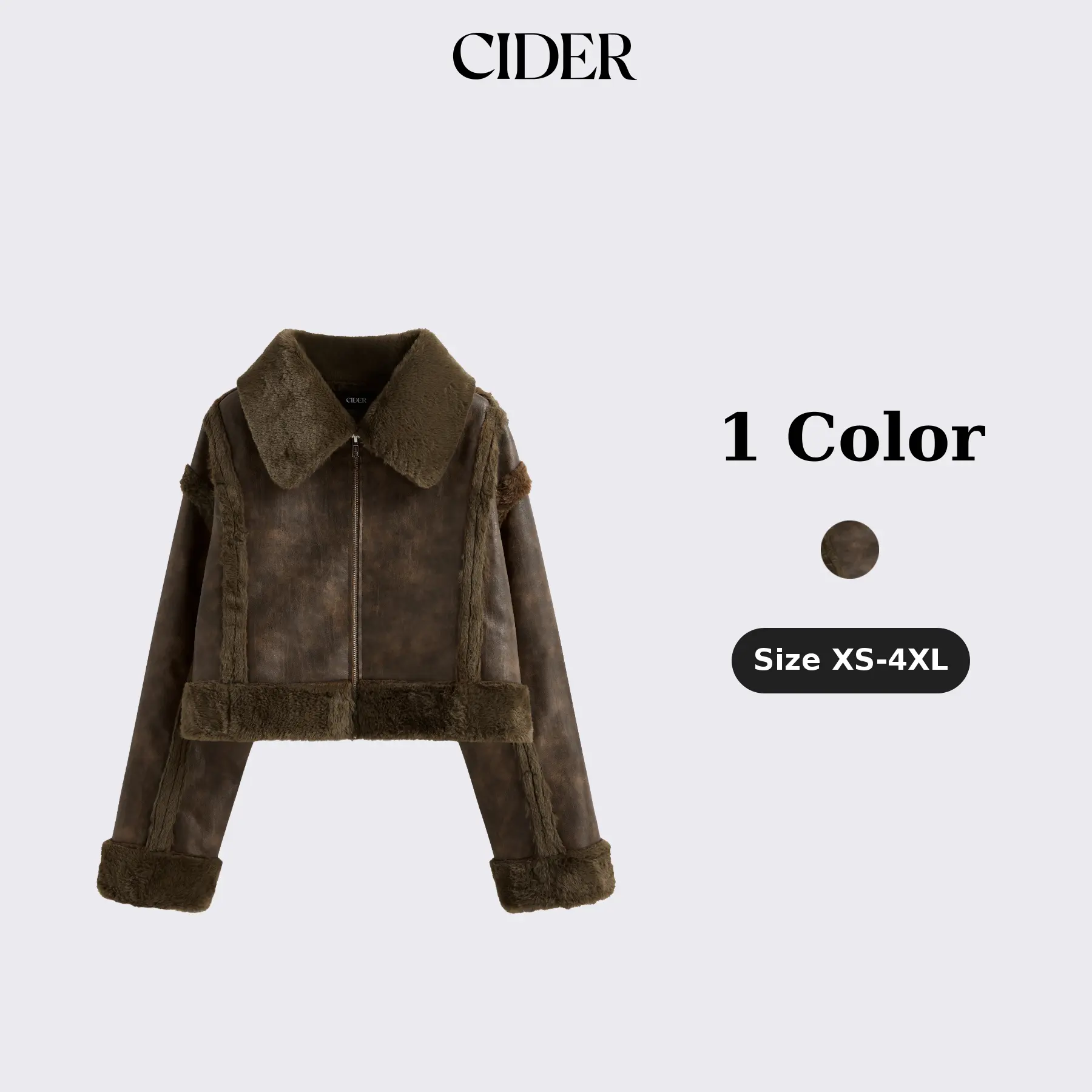 Cider Faux Shearling Collar Solid Zipper Jacket Cider Faux Shearling Collar Solid Zipper Jacket