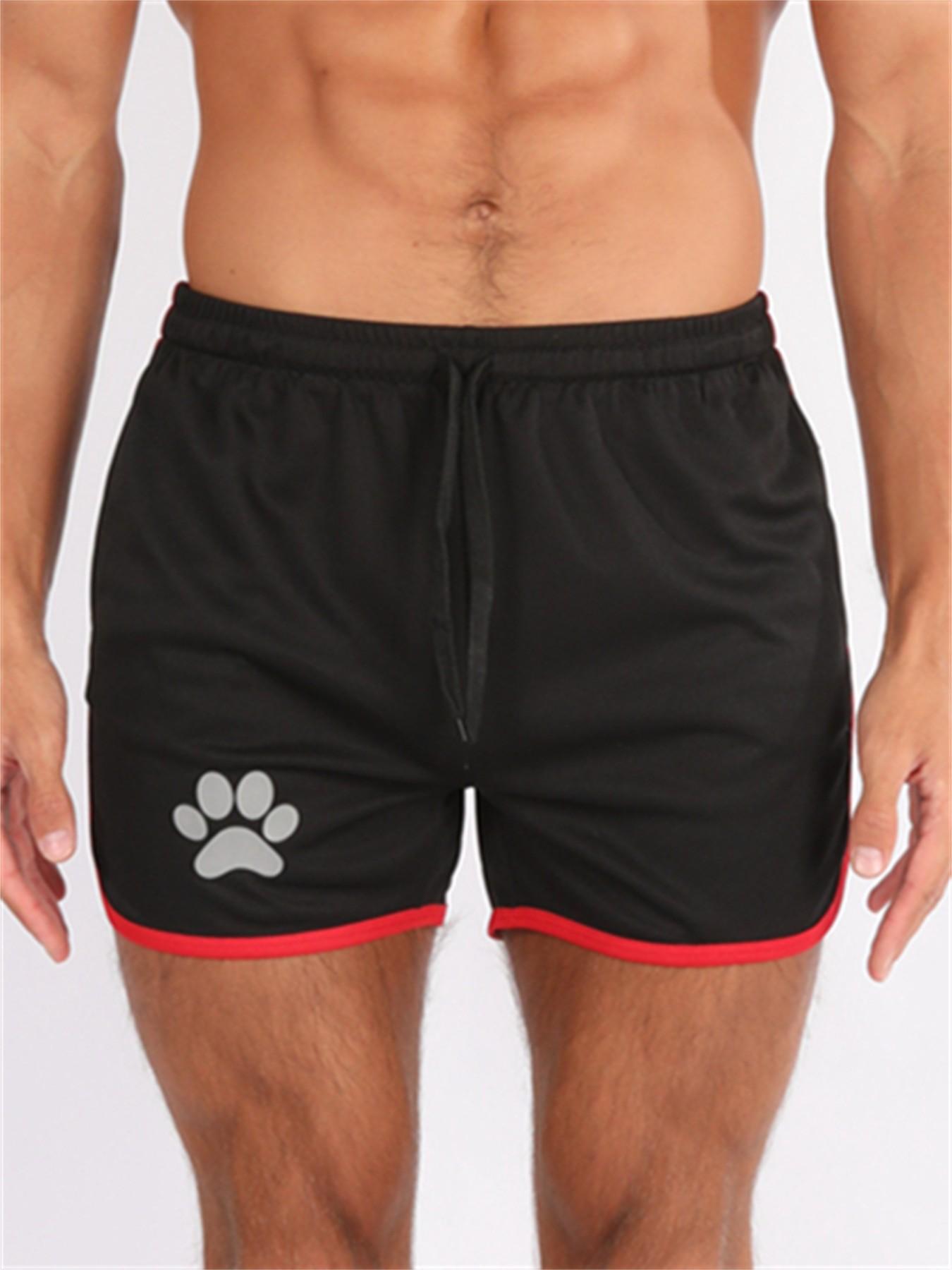Men's Summer Running Shorts, Breathable Gym Sports Pants with Pockets, Outdoor Training Casual Daily Wear, Bear Print Three-Quarter Length