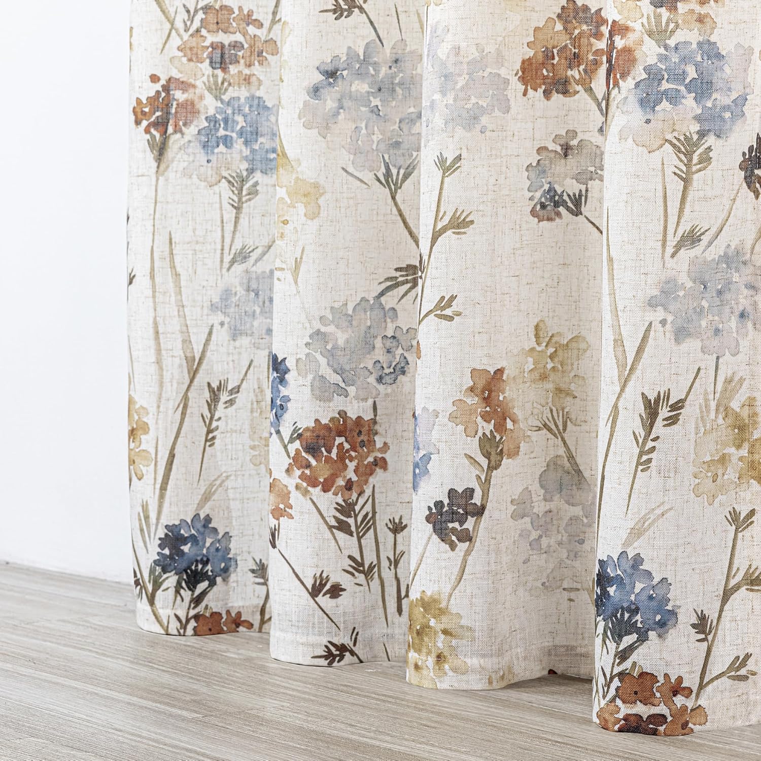 Floor to Ceiling Linen Floral Curtains 95 Inch Length 2 Panels Set Semi Sheer Light Filtering Farmhouse Flower Print Patterned Window Grommet Curtains for Living/Dining Room, Yellow, 2 Pcs