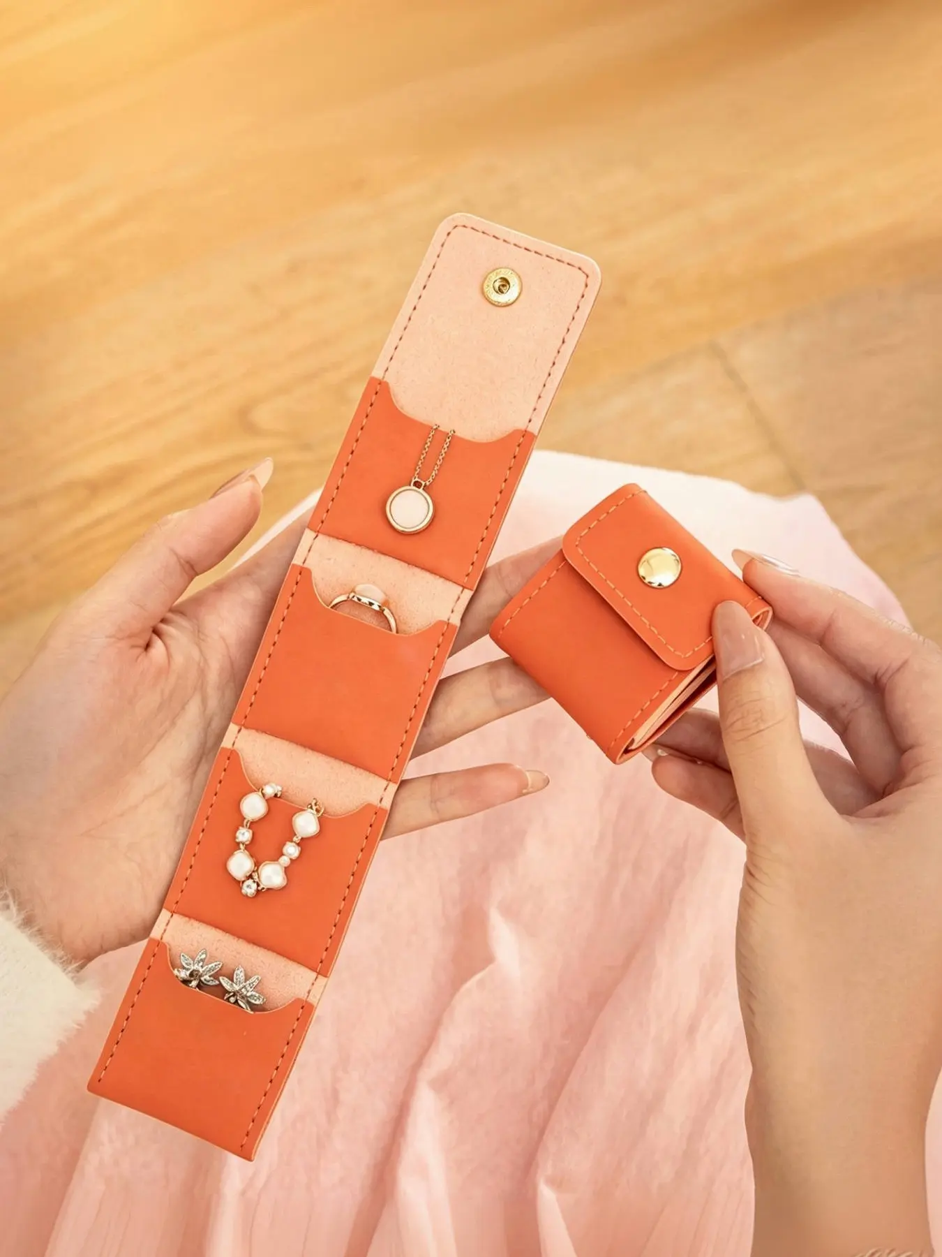 Mini Travel Jewelry Bag, Organiser, Multi Pocket Design, Compartmentalized Organizers, Compact Scratch Resistant, Can Hold Rings, Earrings, Bracelets, Necklaces, Small Accessories, Snap Closure, Essential For Travel