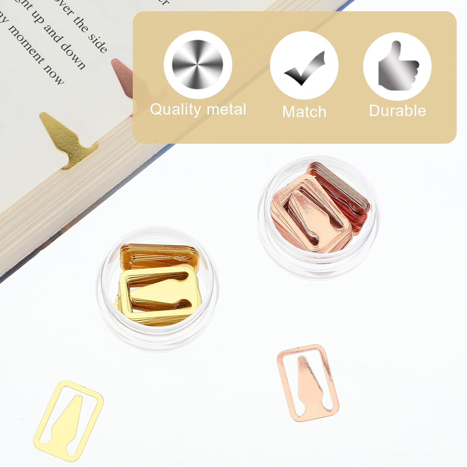 100 count Book Line Markers, /Rose  Metal Bookmarks Tin Mixed Metals Book Page Markers Book Marker Clips Book Annotation Supplies