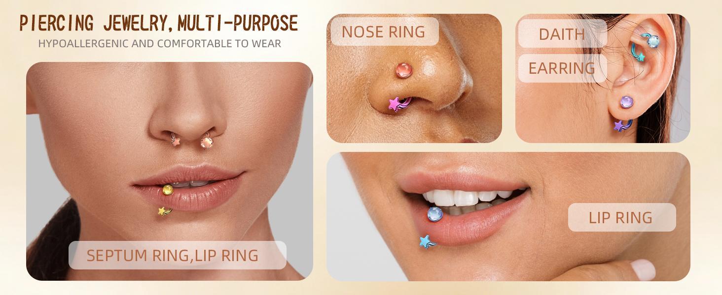 Unisex 2PCS G23 Titanium Metal Septum Rings 16G - Internally Threaded Horseshoe Design with Ball Grabber Tool, 6/8/10mm Hypoallergenic Cartilage Hoop for Piercings, Internally Threaded Piercing, Curved Ring, Unisex Wear, Internally Thrd.