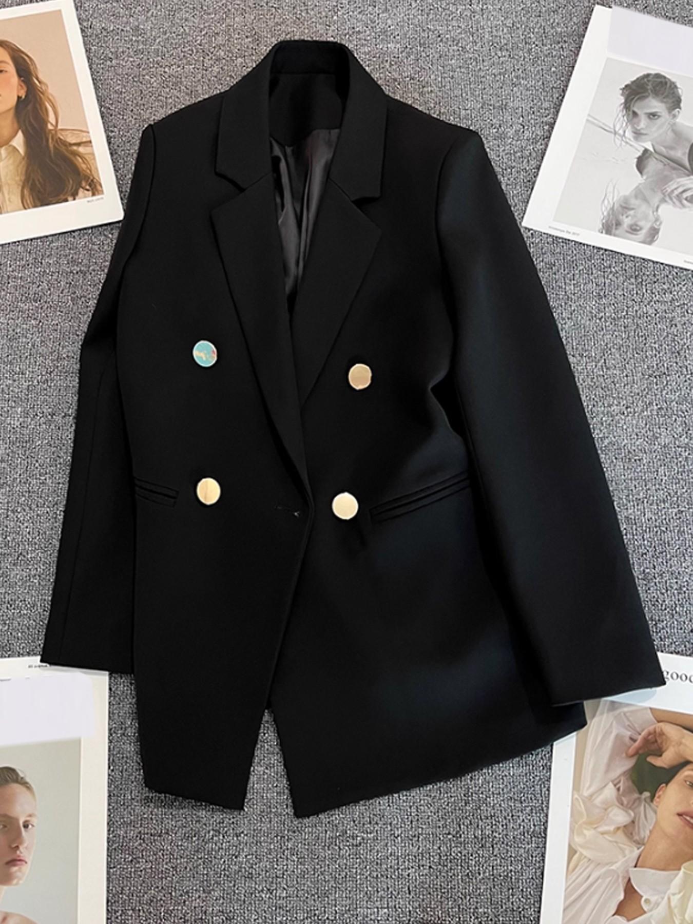 Women's Casual Office Blazer, Long Sleeve Lightweight Aesthetic Fashion, Slim Fit, Double Button, Spring & Fall, Elegant Formal Professional, Trendy Commute Wear