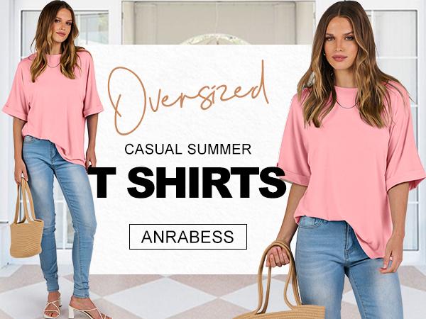 ANRABESS Women's Oversized T Shirts Short Sleeve Crewneck Summer Tops Casual Loose Basic Tee Shirts 2026 Trendy Clothes T-shirts
