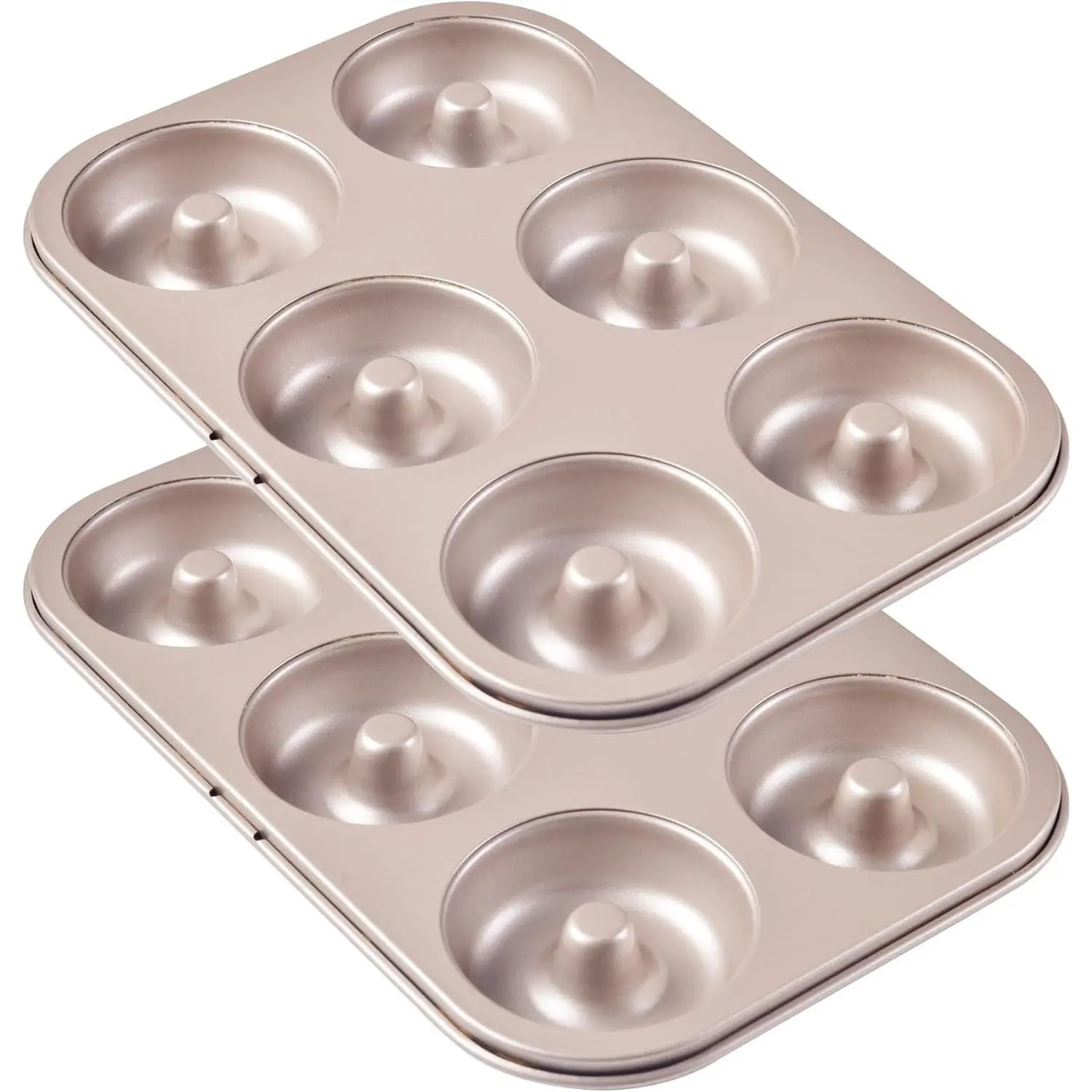 Non-stick 6-Cavity Donut Pans,Set of 2,Ring Doughnut Pan,Donut Pan for Baking(Champagne Gold)