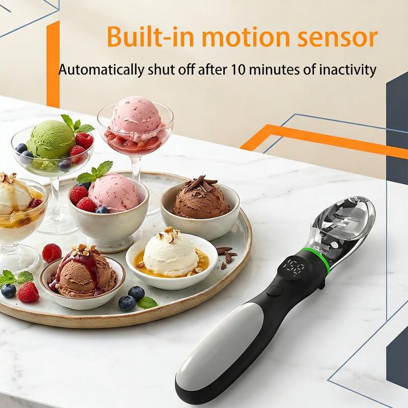 Rechargeable Electric Ice Cream Scoop, 2 Ounces Stainless Steel, LED Display, Ambient Light, Durable Hard Ice Cream Scoop