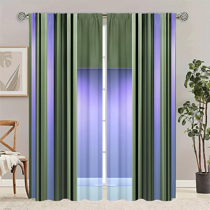2 pieces of Mordani color-matching geometric patchwork printed curtains, made of polyester with semi-transparent texture, machine washable, suitable for bedrooms, living rooms and home decoration curtains.
