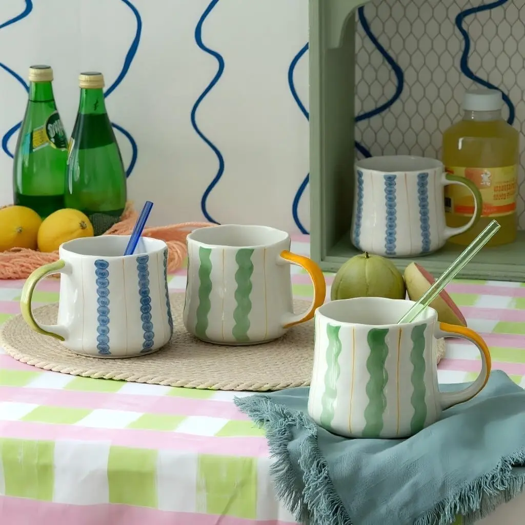 Blue green stripe 4-piece set