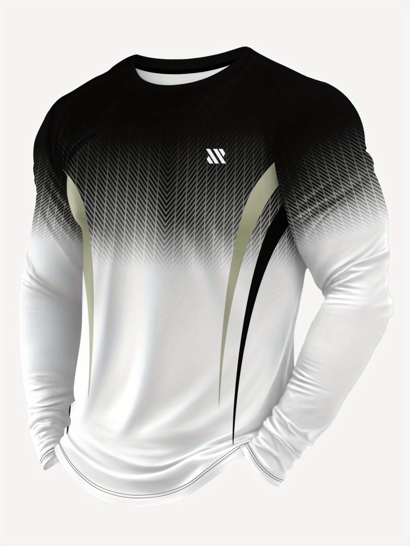 Men's Long Sleeve T-Shirt, Tops, Classic Workwear Style 3D Print, Sporty Casual Round Neck, Breathable Polyester Fabric, Slim Fit, Outdoor Comfort, Athletic Fitted Breathable, Casual Breathable Design