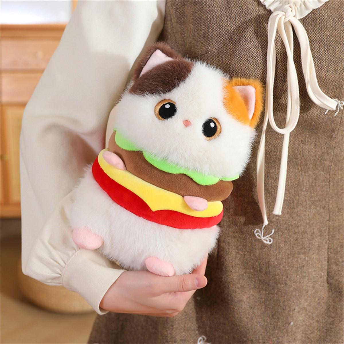 Hamburger Cat Plush Toy, Fun Home Decor, Birthday Gift, Mother's Day Gift, Christmas Gift, Unisex, Model Jsb20250101