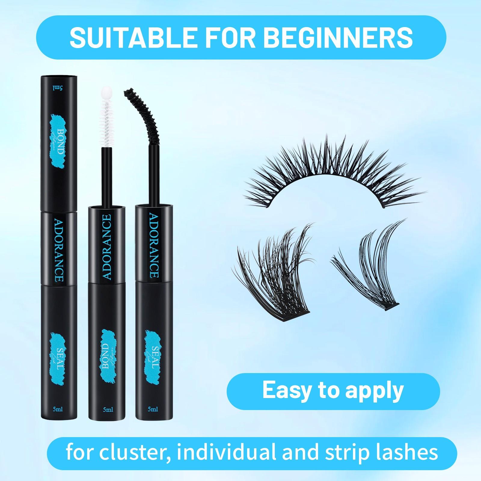 ADORANCE Waterproof Eyelash Glue (3-Count Pack), 2-in-1 Long-Lasting Lash Bond and Seal Glue, Sweat-Proof Eyelash Extension Glue for Cluster Lashes, Waterproof Eyelash Clusters