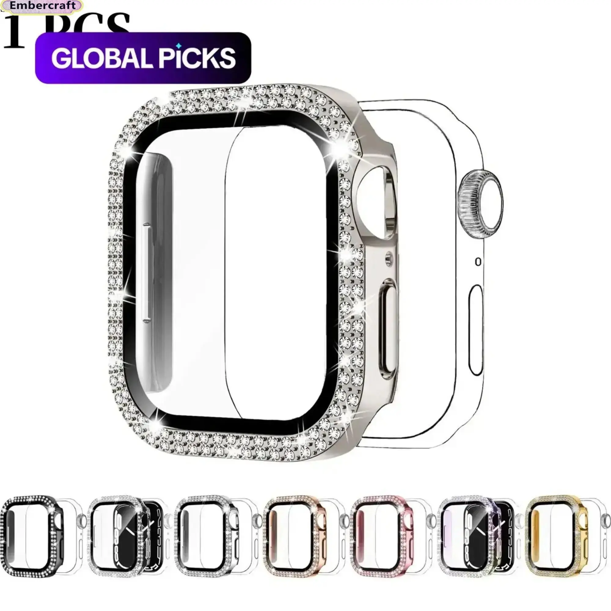 Viral Aesthetic Rhinestone Smart Watch Case with Tempered Glass Screen Protector, Luxury Fashion Unisex Dustproof Shiny Anti-Fall Bling Cover, Comfy Accessories for Women, Gym-Travel Use, Fits Series 10-1 Ultra & SE Wearables