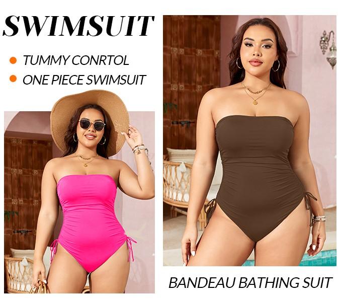 Yonique Women Strapless Tummy Control One Piece Swimsuit Bandeau Bathing Suit Cheeky Swimwear  SwimWeek  summervibes