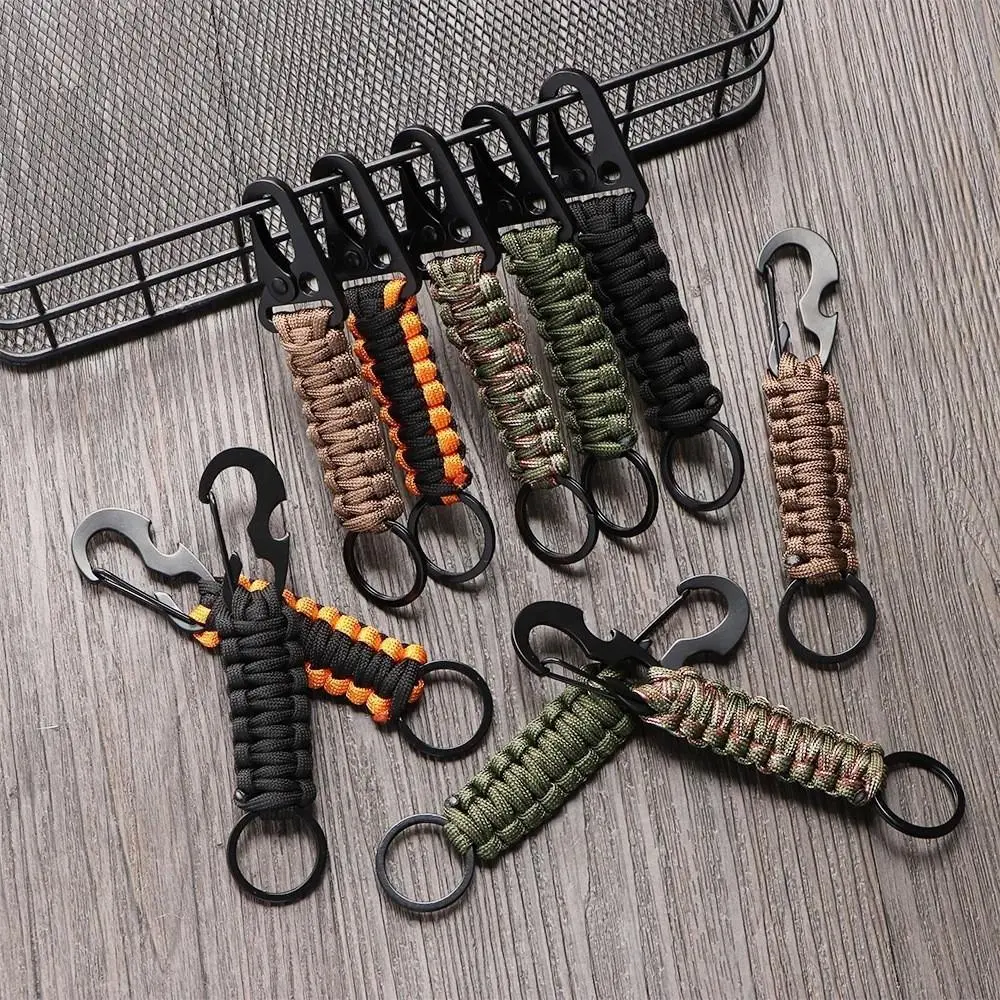 13cm Multifunctional Paracord Survival Keychain Set - 3 Random Charms, 1 Carabiner, Emergency Rope Knot Bottle Opener, Survival Supplies, Tactical Gadgets, EDC Outdoor Gadget, Keychain Tools, Unisex Compact Outdoor Hiking Gear