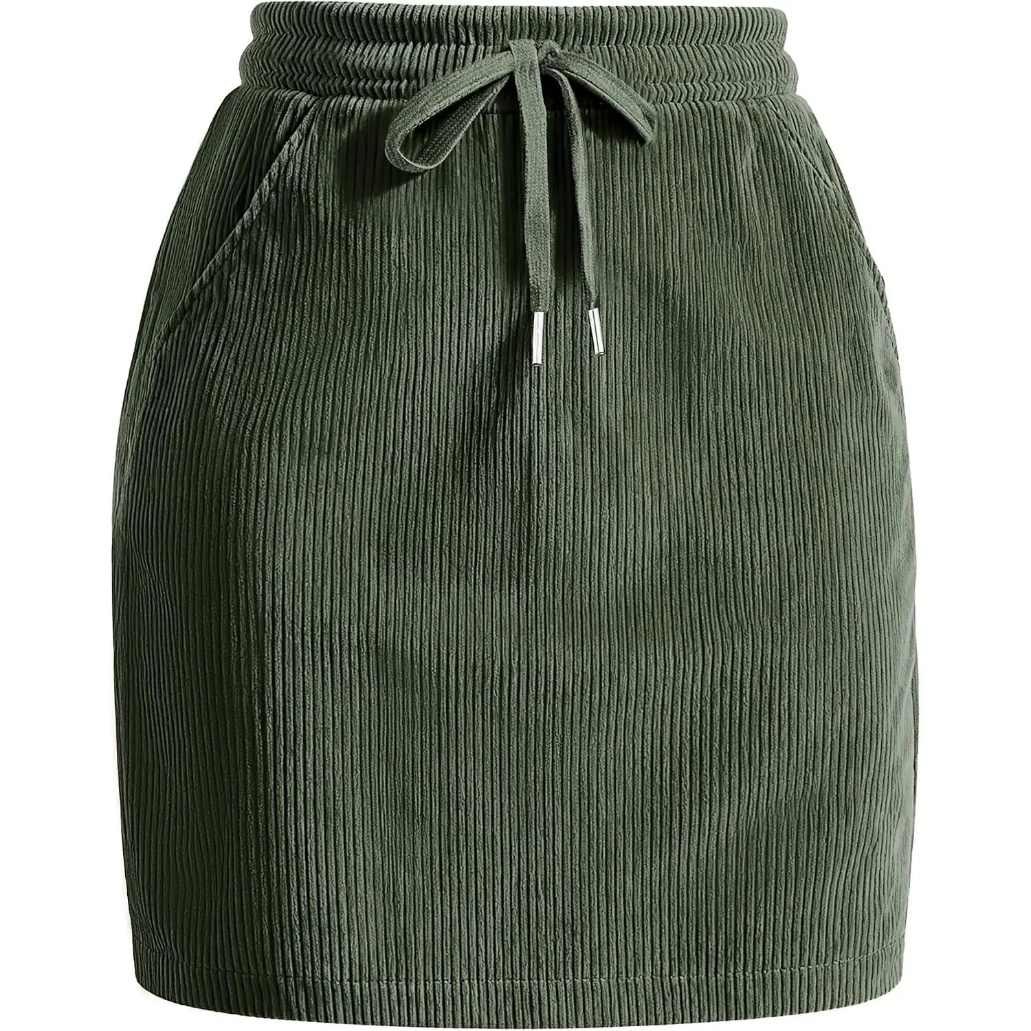 Women's High Waisted Mini Corduroy Skirt with Pockets, Drawstring Fall Winter Pencil Skirt for Work Casual 2025(Gift)