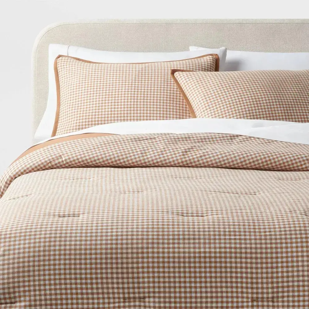 Classic Mini Gingham Bedding Set - 2-Piece Bed Comforter and Sham Set for Aesthetic Home Decor