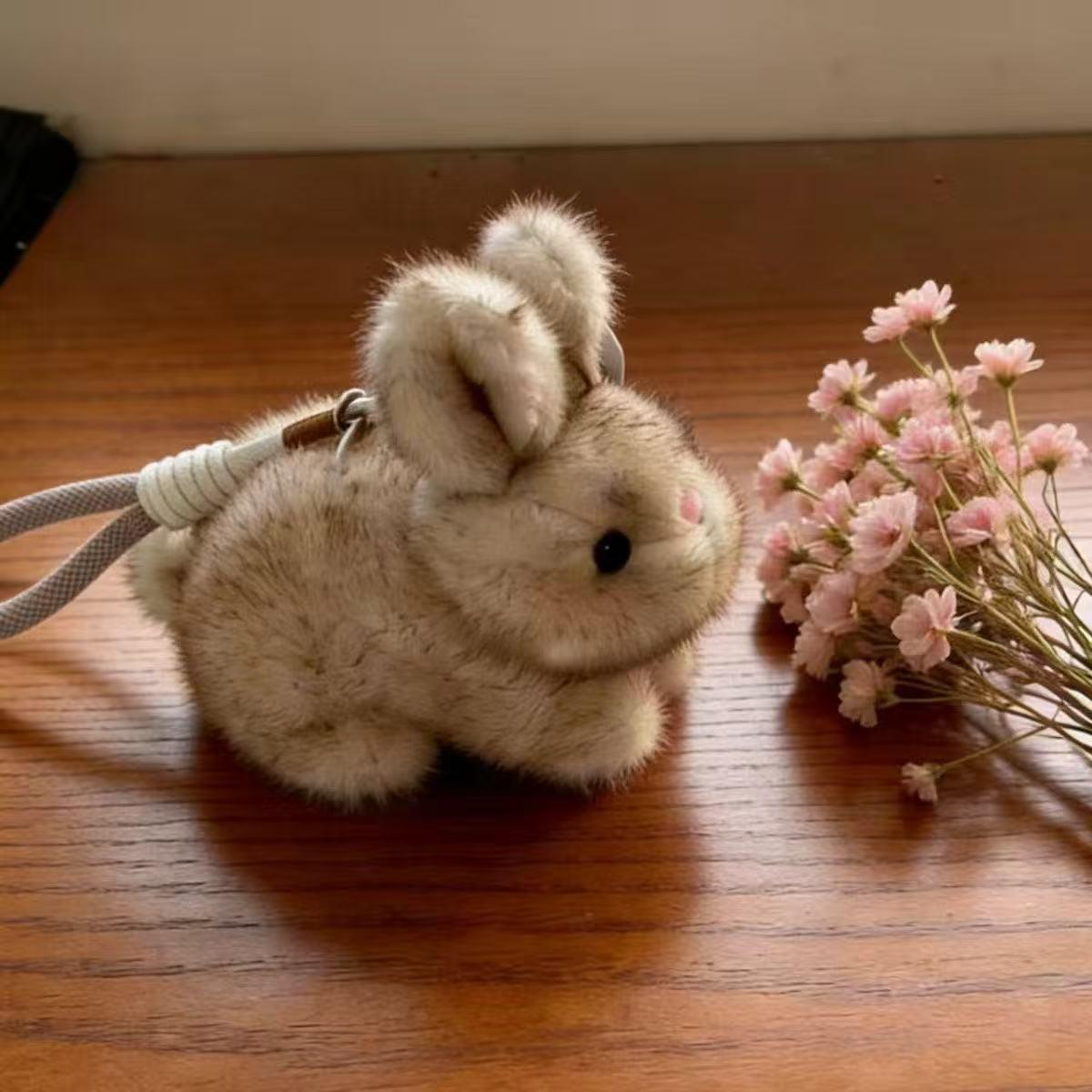 Plush Bunny Keychain, Soft Plush Rabbit Toy, Car Key Ring, Backpack Charm, Girl's Gift, Adorable Stuffed Animal Accessory