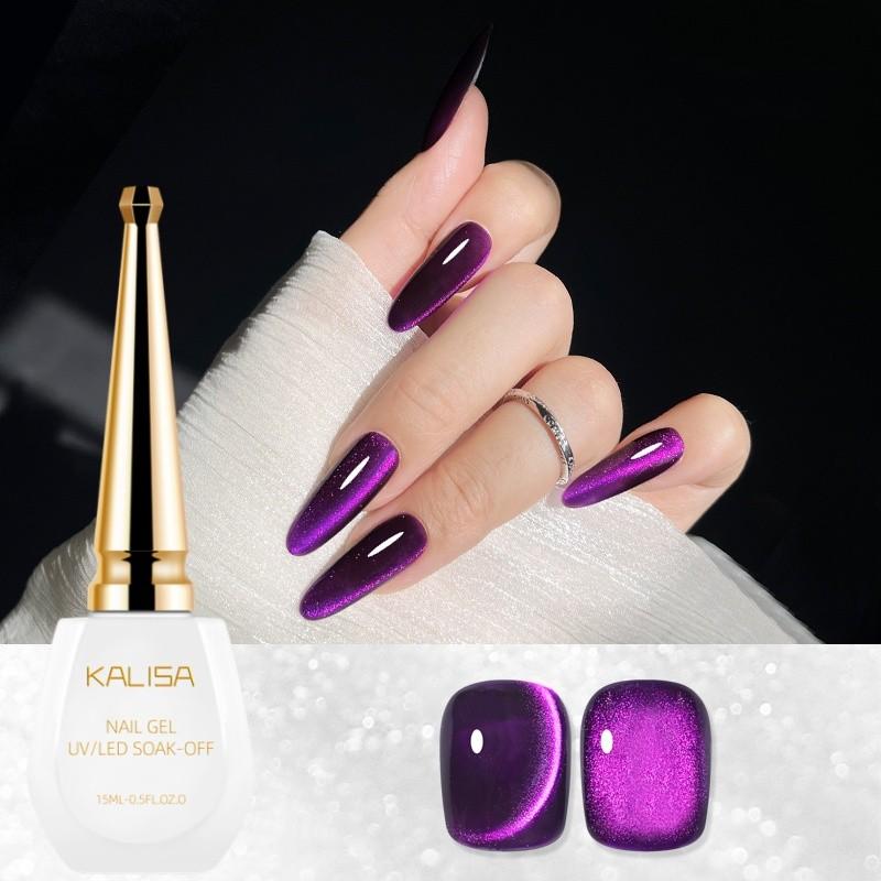 Kalisa 15ML Deep Glass Texture Magnetic Cat Eye Gel Nail Polish, Luxurious Shade, Nail Art, Removable UV LED Half Permanent Coat